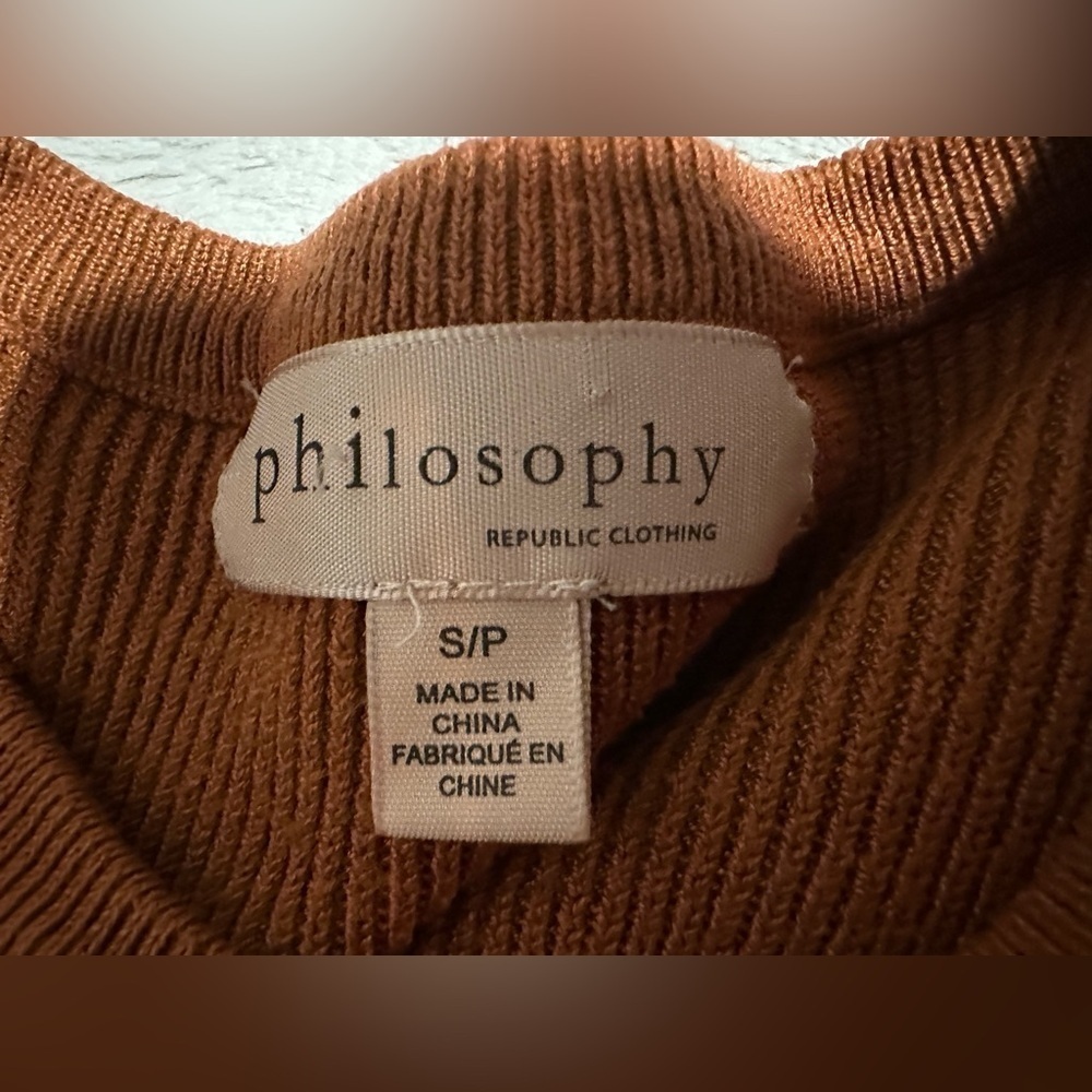 Philosophy Brown Ribbed Puff Shoulder Crew Neck Sweater - Picture 6 of 9